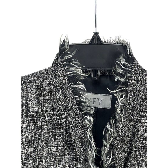 Vintage SEV Women's Wool Blend Cropped Jacket Fringe Trim Open Front Neutral - Picture 12 of 14